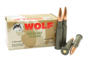 Wolf Military Classic Rifle Ammunition 7.62x54R 148gr FMJ  2740 fps 20/ct