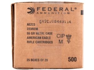 Federal Ammo American Eagle Rifle Ammunition .223 Rem 55 gr FMJ 3240 fps 500/rd Case