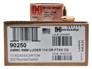 Hornady Critical Defense FTX Handgun Ammunition 9mm Luger 115gr PT 1140 fps 250/ct Case (10-25/ct Boxes)
