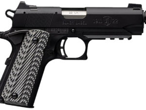 Browning 051821490 1911-22 Black Label Compact SR 22 LR 10+1 4.25" 3.50" Threaded Barrel, Matte Black Serrated Steel Slide & Polymer Frame w/Picatinny Rail & Beavertail, Black/Gray Textured G10 Grips