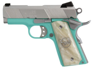 Iver Johnson Arms THRASHERTB9 1911 Thrasher Officer 70 Series 9mm Luger 3.13" 8+1 Tiffany Blue Cerakote Silver Cerakote White Synthetic Pearl Grip