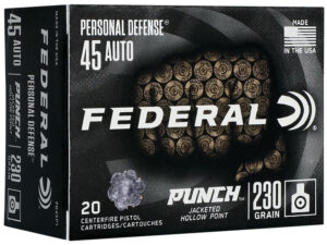 Federal PD45P1 Punch Personal Defense 45ACP 230gr Jacketed Hollow Point 20 Per Box/10 Case