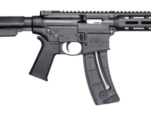 Smith & Wesson 13321 M&P15  Pistol 22 LR 8" Black Carbon Steel Barrel 25+1, Black SB Tactical SBA3 Adjustable Arm Brace Stock, Black Magpul MOE Grip, Manual Safety, Optics Ready