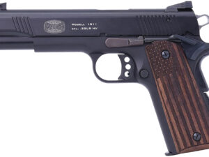 Mauser Rimfire 4110608 1911  22 LR 10+1 5" Black Steel Barrel, Black Serrated Aluminum Slide, Black Aluminum Frame w/Beavertail, Molded Wood Flag Grip, Ambidextrous