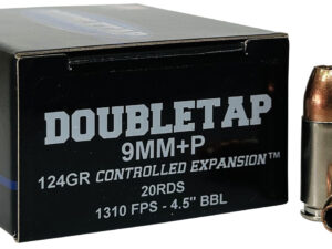 DoubleTap Ammunition 9MM124HP209mm+P Luger 124gr Controlled Expansion JHP 20 Per Box/50 Case
