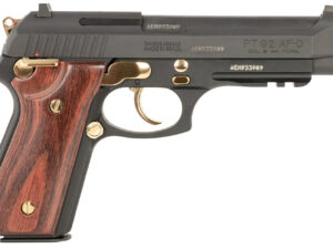 Taurus 1-920151GLD-HW1 92  Full Size Frame 9mm 17+1 5" Matte Black Stainless Steel Barrel, Matte Black Serrated Alloy Steel Slide, Matte Black w/Gold Accents Aluminum Frame w/Picatinny Rail, Wood Grip