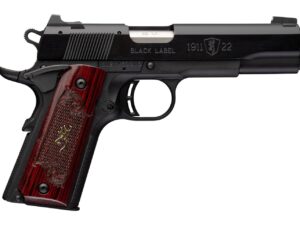 Browning 051069490 1911 Black Label Medallion Full Size Frame 22 LR 10+1 4.25" Matte Stainless Barrel, Black Anodized Aluminum Serrated Slide, Matte Black Polymer Frame w/Beavertail, Rosewood w/Gold B