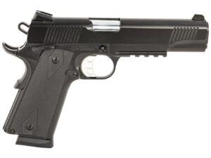 Tisas Arms 10100531 1911 Duty 9mm Luger 9+1 5" Stainless Barrel, Black Cerakote Carbon Steel Serrated Slide & Frame w/Picatinny Rail, Black Rubber Grip