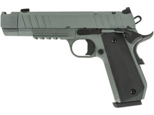 Tisas Arms 10100135 1911 Night Stalker Carry 45 ACP 8+1 4.25" Black Bull Barrel, Gray Cerakote Carbon Steel Serrated Slide, Gray Cerakote Carbon Steel Frame w/Beavertail & Picatinny Rail, Black Rubber