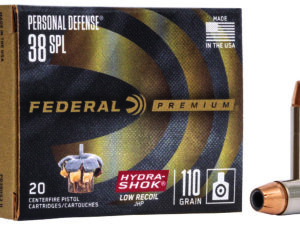 Federal PD38HS3H Premium Personal Defense Low Recoil 38Special 110gr Hydra-Shok Jacketed Hollow Point 20 Per Box/10 Case