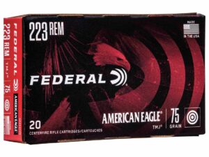 Federal American Eagle Rifle Ammunition .223 Rem 75gr TMJ 2775 fps 20/ct