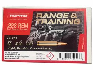 Norma Range & Training Rifle Ammunition .223 Rem 62gr FMJ 3140 fps 20/ct