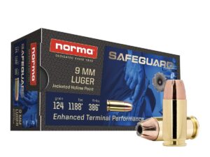 Norma Safeguard Handgun Ammunition 9mm Luger 124gr JHP 1188 fps 50/ct