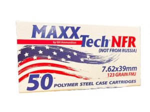 Maxxtech NFR Steel Case Rifle Ammunition 7.62x39mm 123gr FMJ Boxer Primed 2330 fps 50/ct