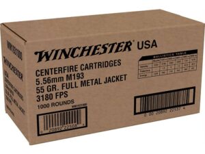 Winchester USA Lake City M193 Rifle Ammunition 5.56mm 55 gr. FMJ 3180 fps 1000/ct (Bulk)