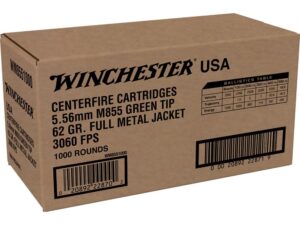 Winchester USA Lake City M855 Green Tip Rifle Ammunition 5.56mm 62 gr. FMJ 3060 fps 1000/ct (Bulk)