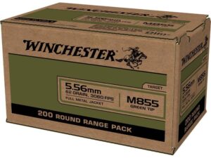 Winchester USA Lake City M855 Green Tip Rifle Ammunition 5.56mm 62 gr. FMJ 3060 fps 200/ct