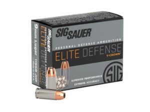 Sig Elite V-Crown Handgun Ammunition 9mm Luger 115 gr JHP 1185 fps 20/ct