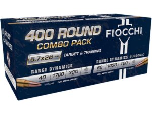Fiocchi Target & Training Combo Pack Ammunition 5.7x28mm 40gr FMJ 1700fps 150/ct(2) & 62gr FMJ 1050fps 50/ct(2) (400/ct Total)