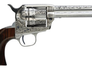 Taylors & Company 550898 1873 Cattleman 45 Colt (LC) Caliber with 5.50" Barrel, 6rd Capacity Cylinder, Overall White Photo Engraved Finish Steel & Walnut Grip