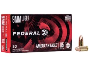 American Eagle Handgun Ammunition 9mm Luger 115 gr FMJ 1180 fps 50/ct